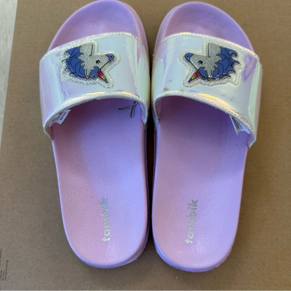 Tombik Girls Unicorn Slide Sandals Lavender Purple Pool Beach Shoes Size 2
